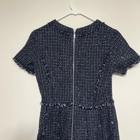 Eliza J Navy Blue White Tweed Fringe Dress Fit and Flare 2 Women - Picture 4 of 9